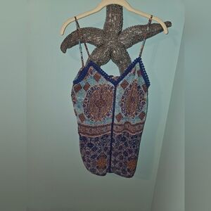 Collective Concepts Blue Multi Paisley Spaghetti Strap Cami